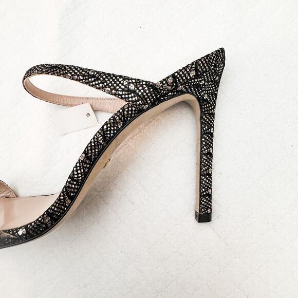 Stuart Weitzman Metallic Silver Gold Open Toe Heel Sandal Size 9 - Picture 5 of 7